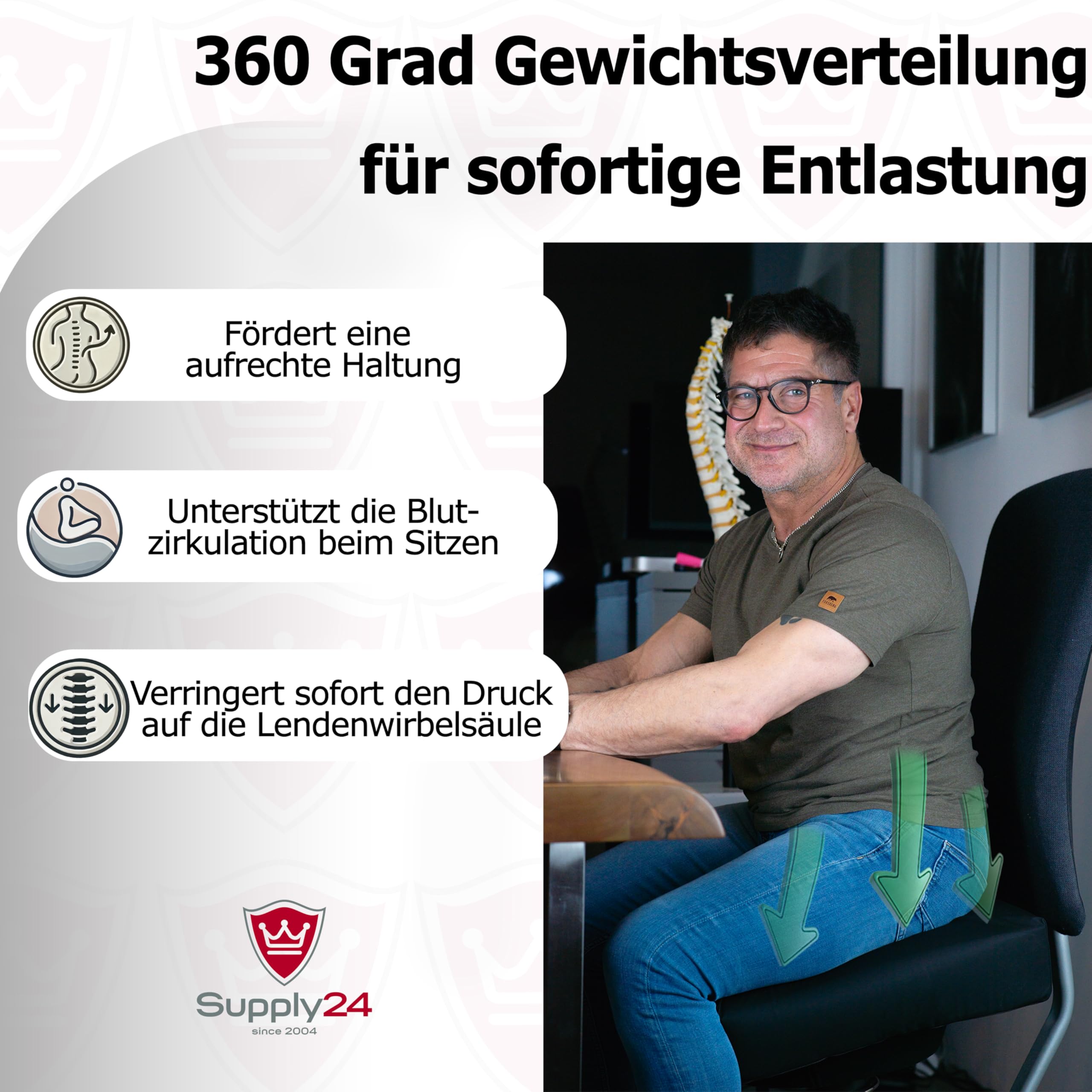 Orthopädisches Anti Dekubitus Gelschaum Sitzkissen 52x45x10 cm – Made in Germany | Ergonomisch & druckentlastend | RG85 (mittel)| Schwarzer Polyesterbezug, waschbar & rutschfest