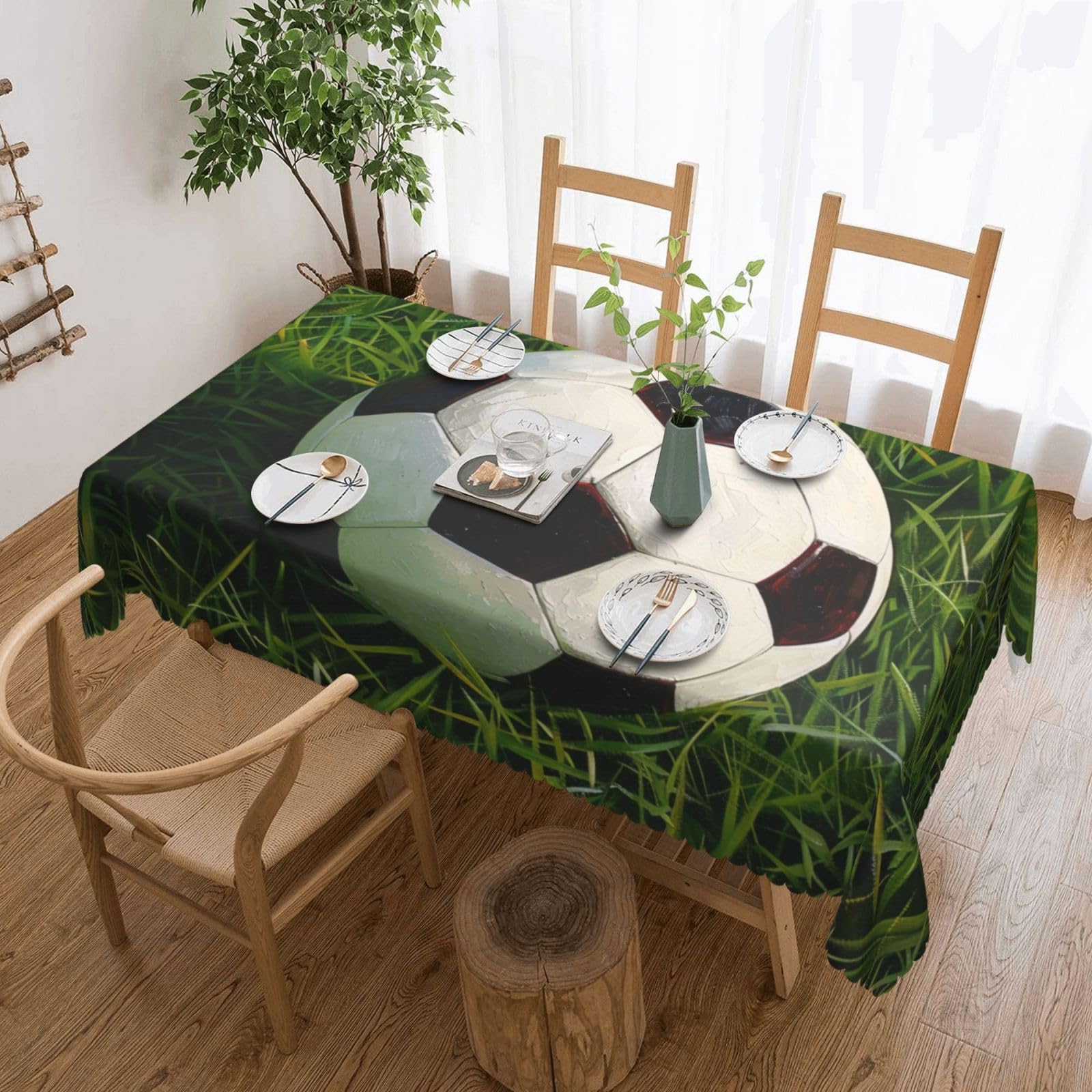 Nappe rectangulaire football en polyester lavable et résistante avec dentelle
