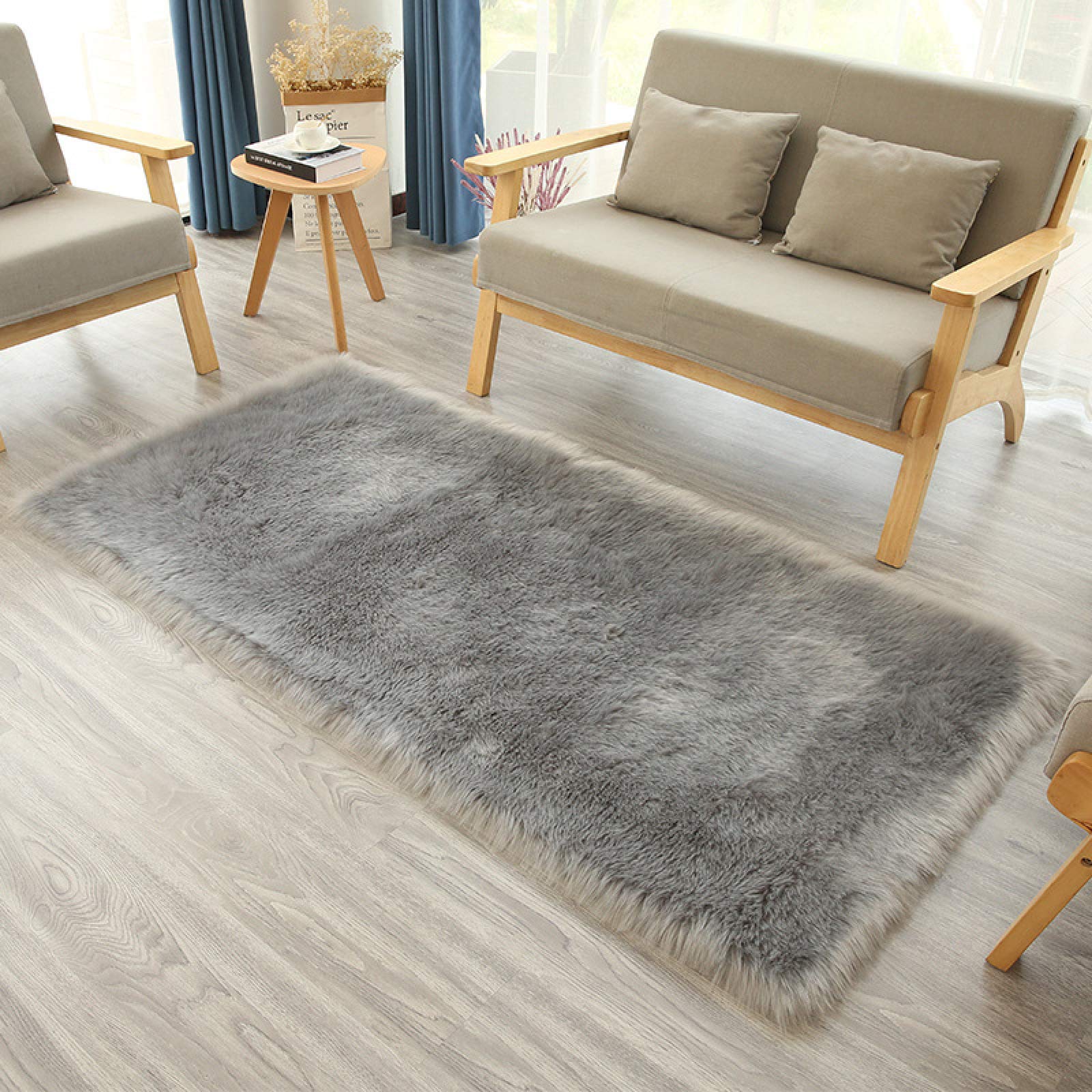 Tapis peau de mouton synthétique gris rectangulaire de qualité supérieure