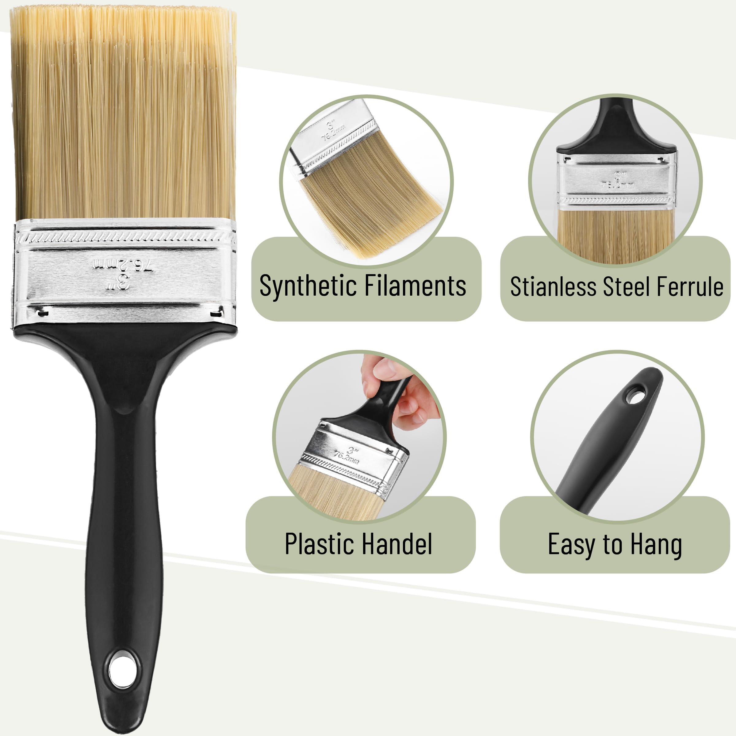 Bates- Paint Brushes, 4-Inch, 4 Pack, Flat Paint Brushes for Walls, Furniture and Wood