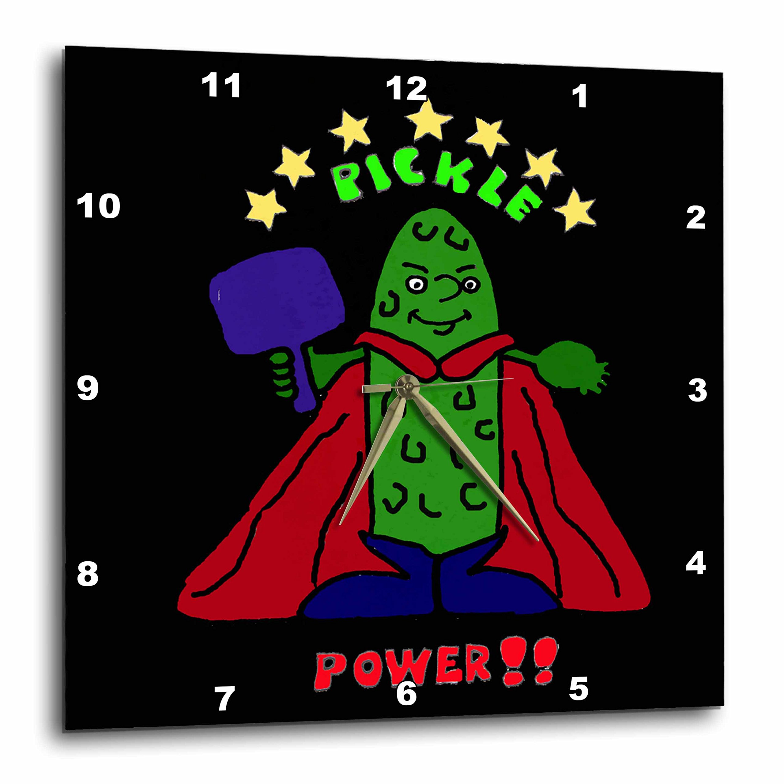 3dRose DPP_200108_3 Funny Pickleball Super Hero Cartoon Pickle Wall Clock, 15 by 15"