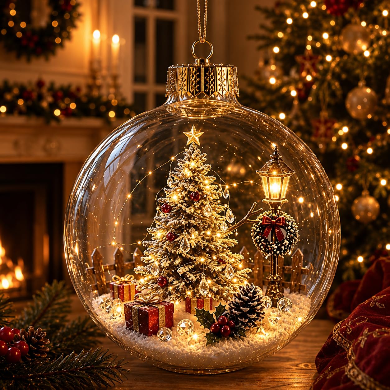Glowing Christmas Story Ornament, Light-Up Mini Holiday Scene