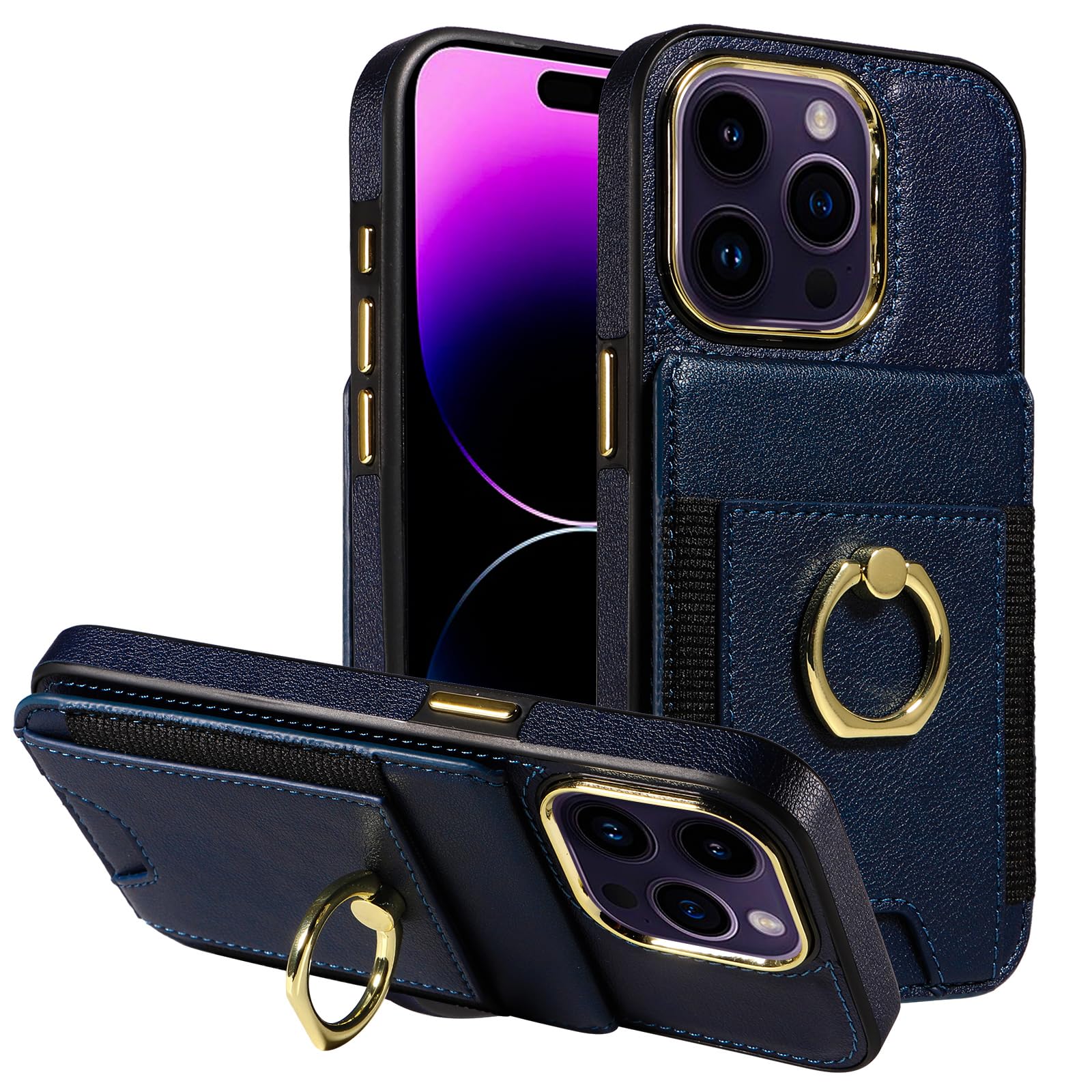 S. Tedazo for iPhone 15 Pro Wallet Case with Credit Card Holder and 360° Rotation Ring Stand, RFID Block Flip Leather Shockproof Cover for iPhone 15