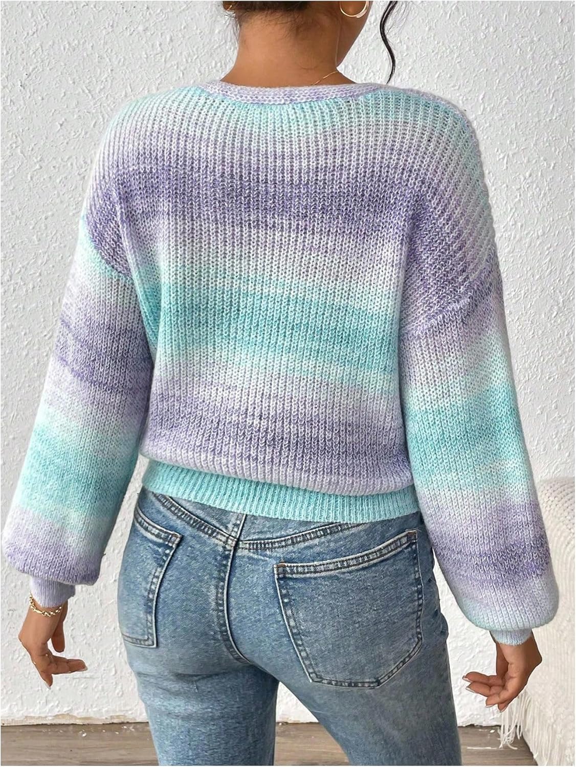 SOLY HUX Women's Tie Dye Sweater V Neck Wrap Long Sleeve Knit Pullover Fall Casual Jumper Tops