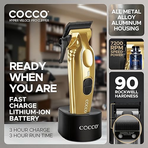 Miniatura 3 de Cocco Veloce Pro Clipper, Digital Gap Ambassador Graphene Taper Blade Profesional Clipper, Motor BLDC de alto par, totalmente metálico, inalámbrico,