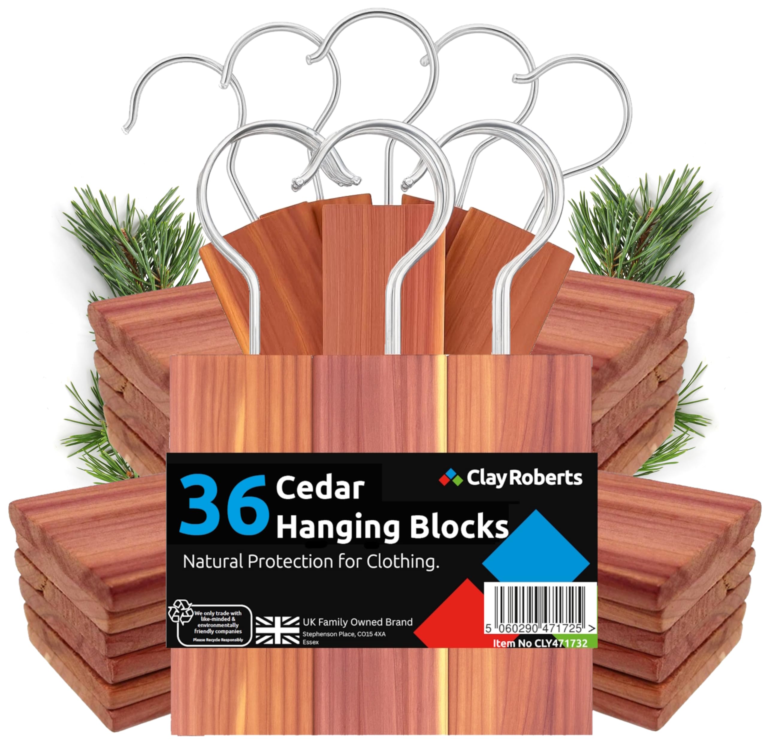 100% Natural Cedarwood Blocks for Wardrobe & Drawer – Chemical-Free Clothes Moth Repellent & Freshener, Pack of 36 Hanging Blocks – Wardrobe Storage Protection