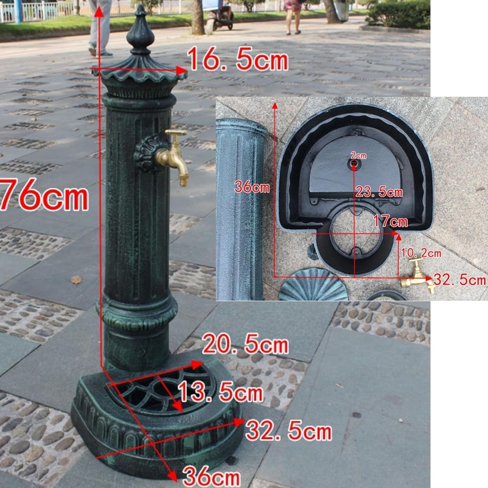 Colonne d'eau Extérieure, Robinet Vertical, Colonne D'arrosage Rétro avec Robinet, Borne D'incendie Autoportante avec Trous de Drainage