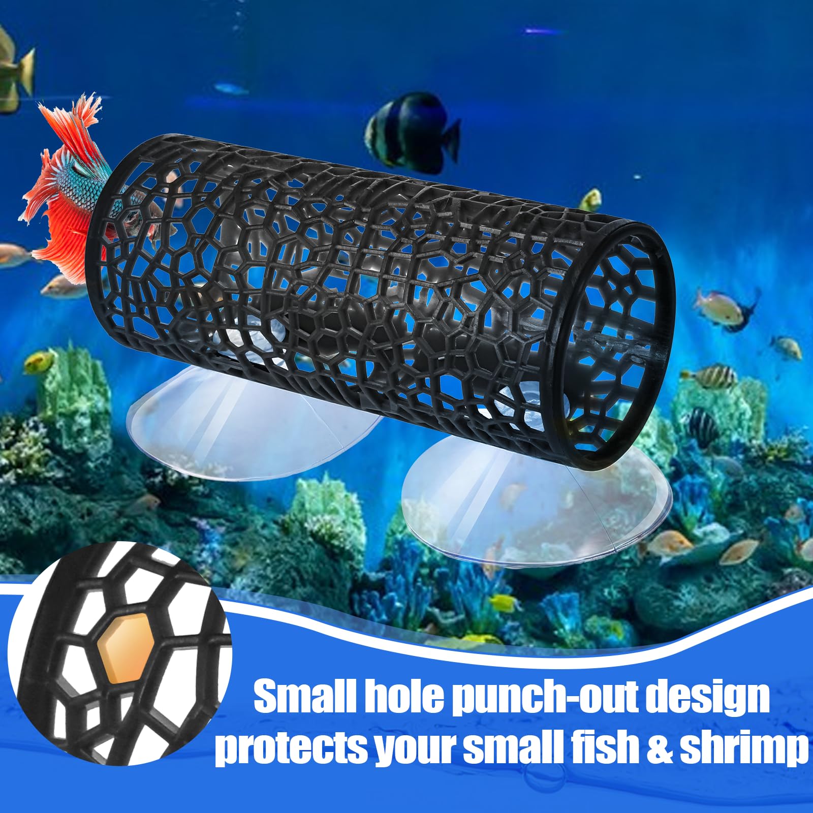 Betta Fish Tank Accessories - Tunnel Swim Tube & Hammock Bed With Suction Cups, Hideout For Shrimp & Guppies (Black)