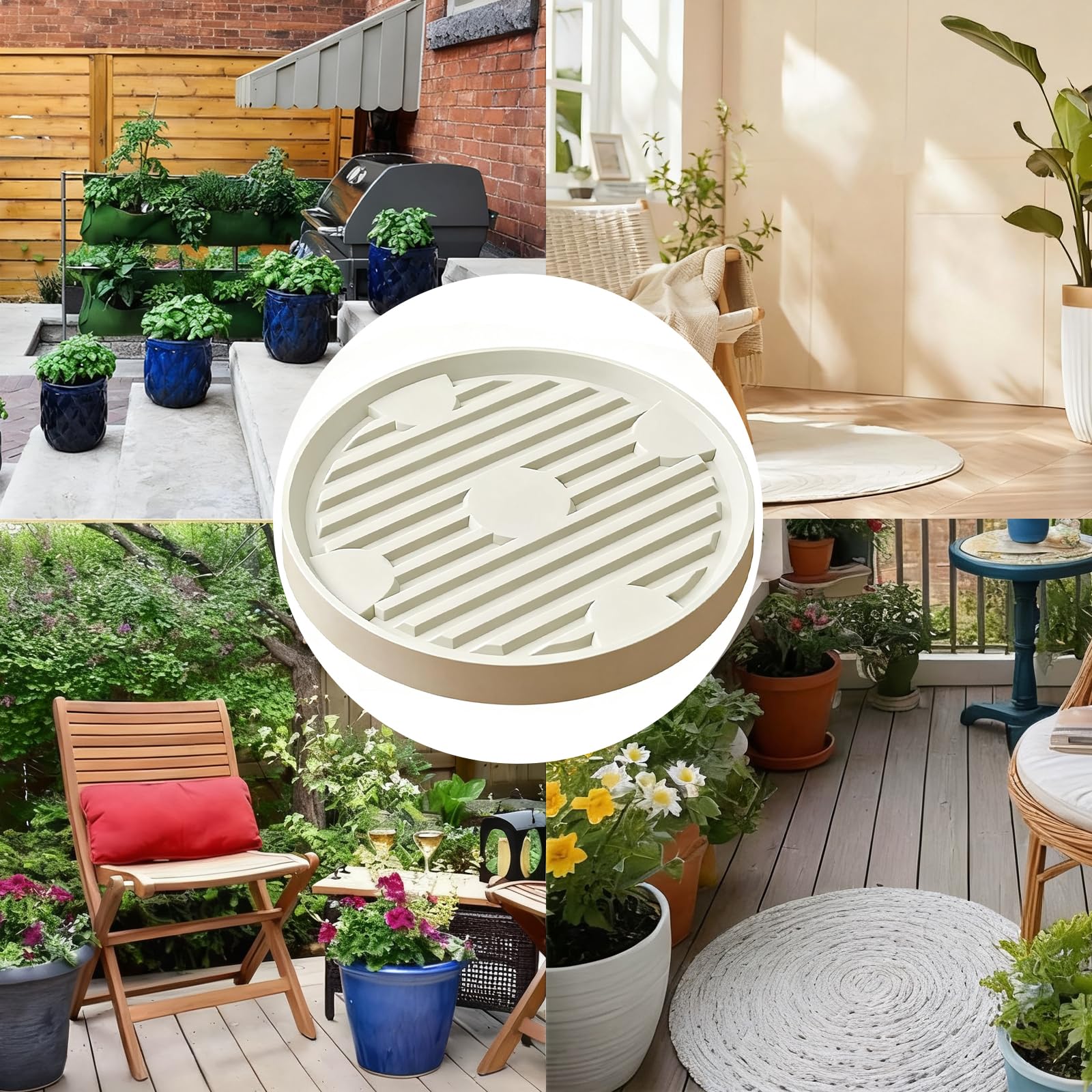 Rundrollbrett Pflanzen, Carrito de Maceta Móvil para Interiores y, Rodillo Redondo para Macetas, Plataforma Resistente para Plantas Apto para Diversos Entornos Interiores y Exteriores (Beige)