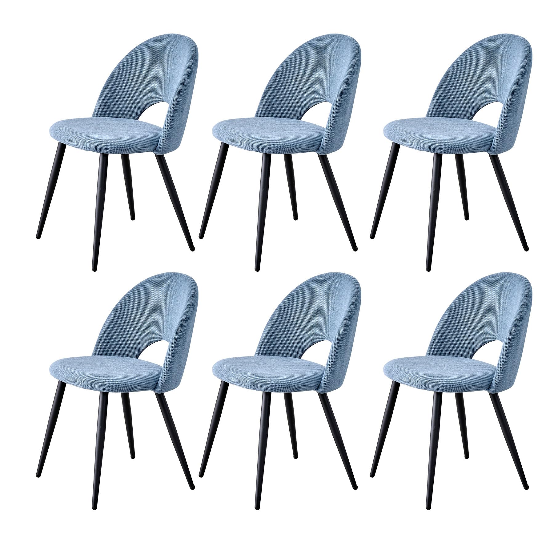 Set di 6 Sedie da Pranzo in Velluto Matty, Sedia da Cucina Imbottita Moderna di Metà Secolo con Gambe in Metallo per il Soggiorno, Sala da Pranzo (Blu)