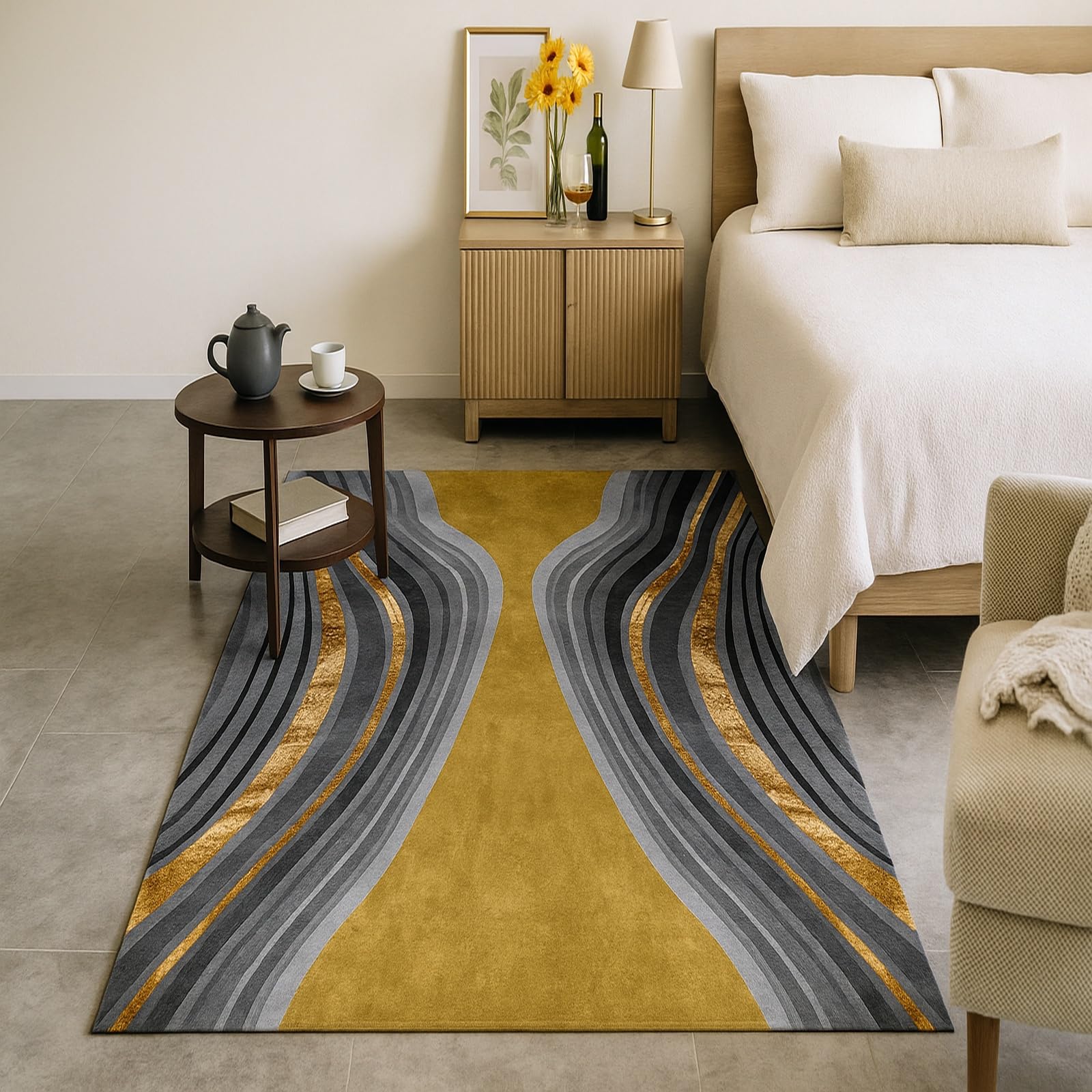 Tapis lavable gris 80x160 cm pour salon et chambre moderne