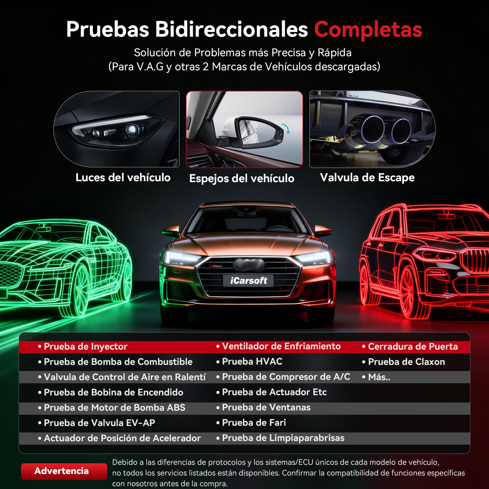 iCarsoft VAWS V4.0 Máquina Diagnosis Coche para VW/Audi/Skoda/Seat + 2 Marcas Opcionales, Escáner OBD2 Bidireccional de Todo el Sistema, 43 Funciones Reinicio para V.A.G, Auto Vin, Actualización WiFi