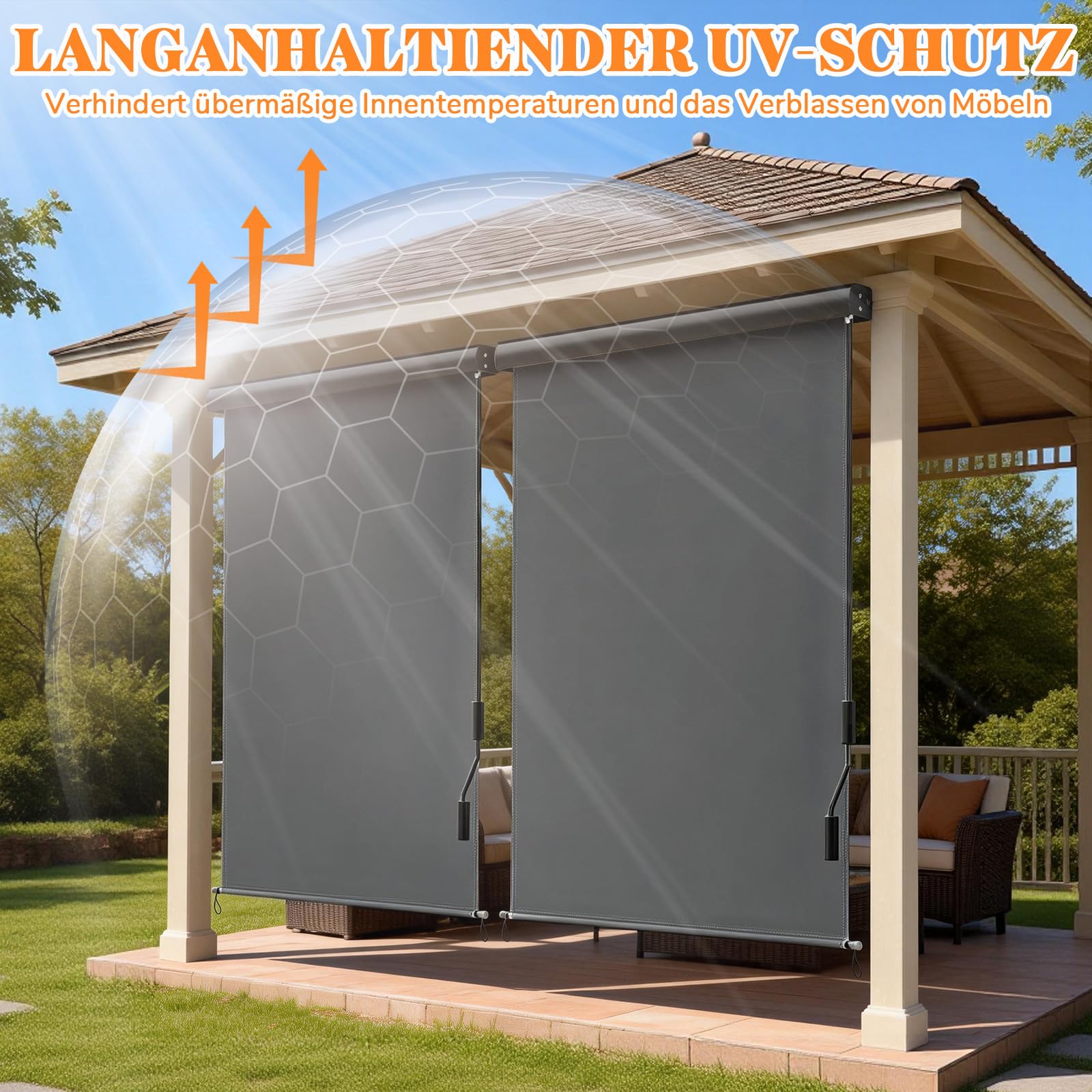 Huracan Senkrechtmarkise 160x250cm, Sonnenschutz Balkonmarkise Alu mit Kurbel, Außenrollo Wasserfest, Sonnenmarkise Vertikalmarkise Balkon sichtschutz, senkrechtmarkise außen, Markisenkasten Terrasse