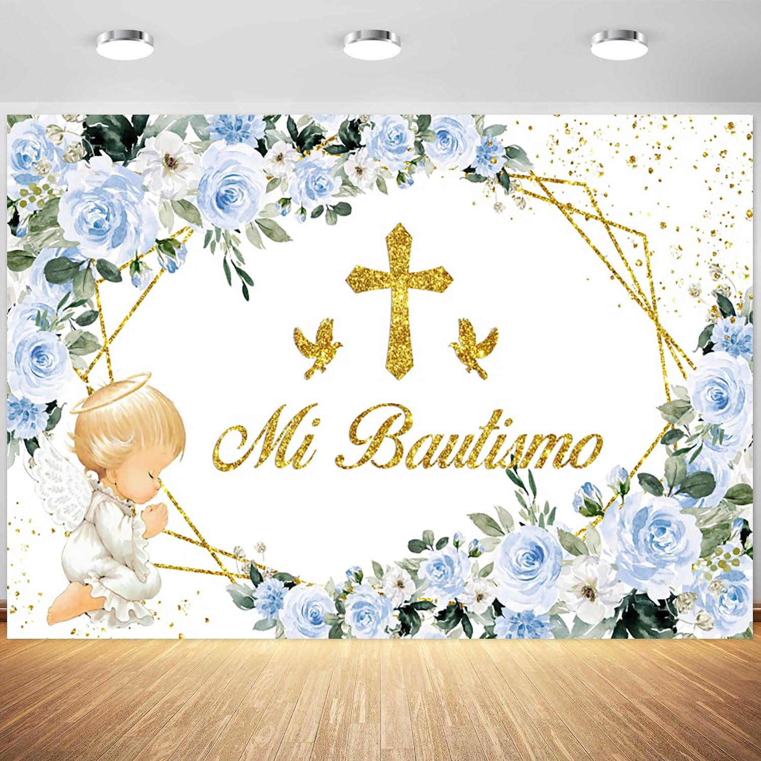 5x3ft Mi Bautizo Backdrop Boho Flower My Baptism God Bless First Holy Communion Photography Background Blue Boy Baby Shower Party Banner Decorations
