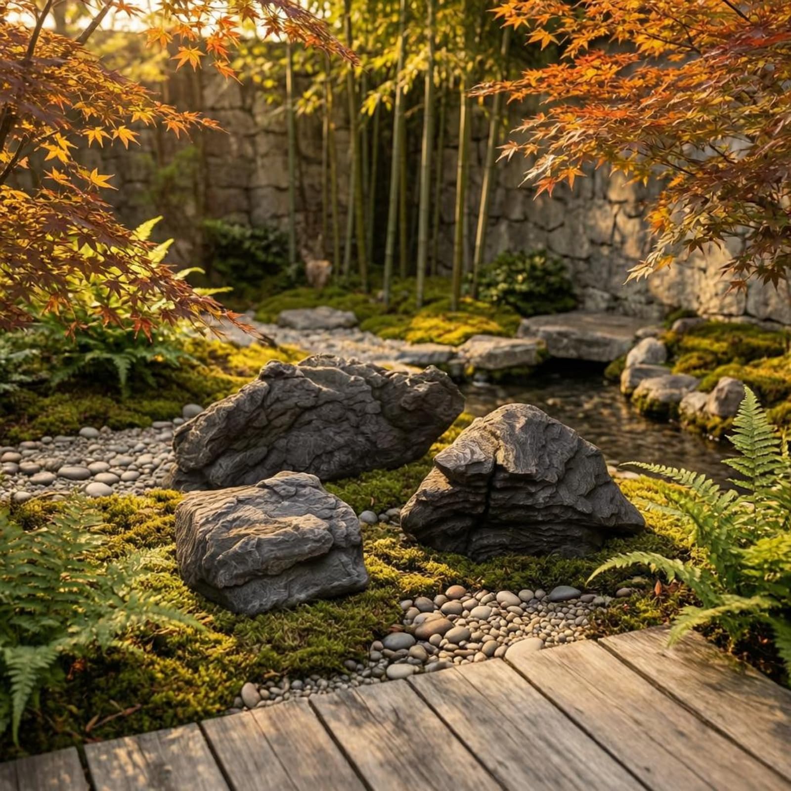 F Fityle 3 Piezas Piedra Artificial Jardín Adorno Paisaje Escenografía Fibra de Vidrio Texturizada Ligera Acabado Adecuada para Patios Senderos Estanques Exteriores