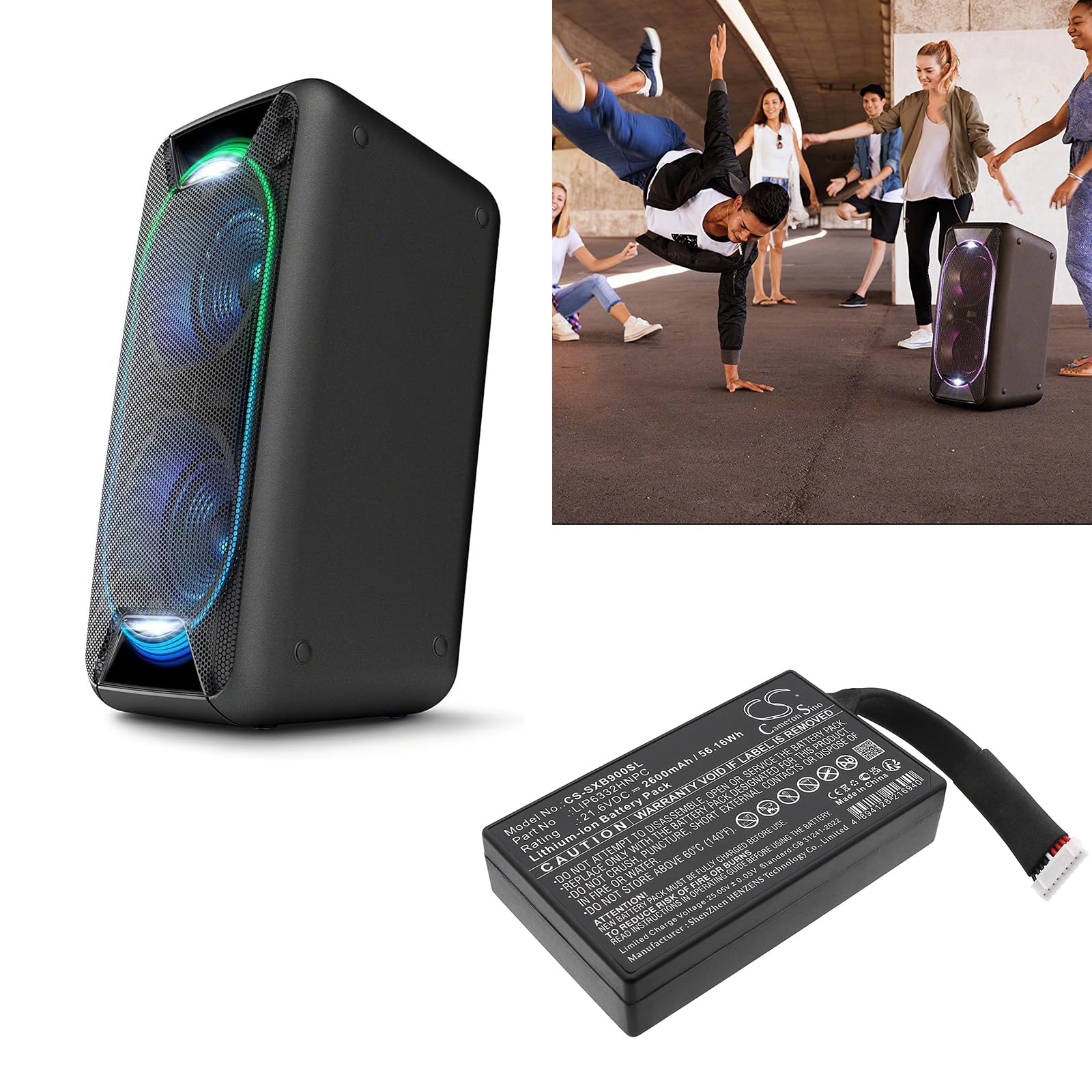 2600mAh / 56.16Wh Replacement Battery for Sony GTK-XB90, 1-853-679-11, LIP6332HNPC