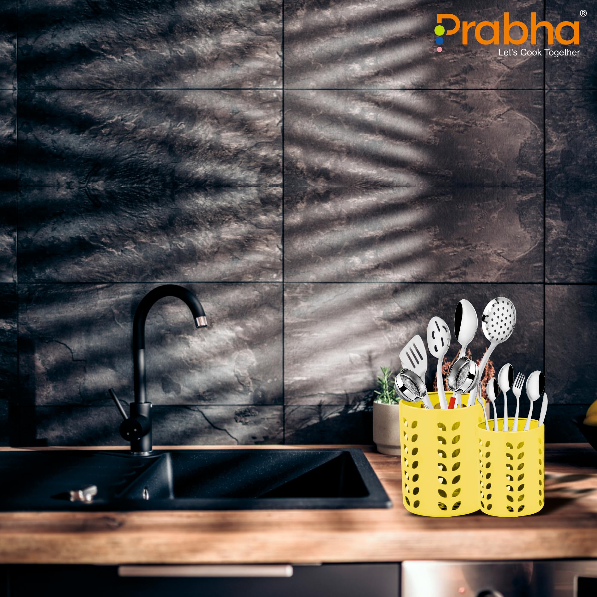 Prabha Stainless Steel Spoon Stand set of 4,(Yellow) Best for Home & Kitchen for Dining Table Fancy | cutlery holder for kitchen | cutlery holder for Dining Table | Pen Stand | Spoon Holder - Image 3 thumbnail