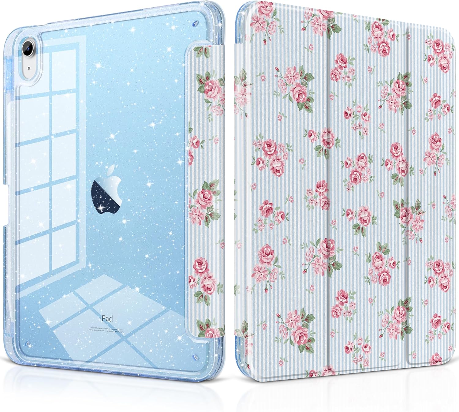 DONGKE for iPad Pro 11 inch Case – Fits M5 2025 / M4 2024, Shockproof Sparkling Glitter Acrylic Back, Pencil Holder, Trifold Stand, Auto Sleep/Wake & Touch ID Support - Tiny Roses
