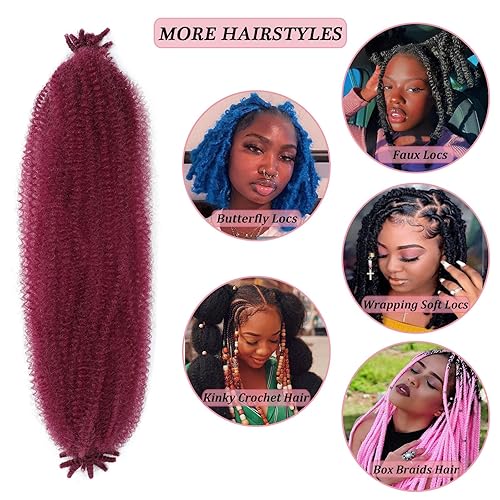 Miniatura 4 de Cabello afro trenzado elástico de 24 pulgadas, cabello Marley para rastas sintéticas, cabello trenzado estilo Marley Twist color rojo burdeos,