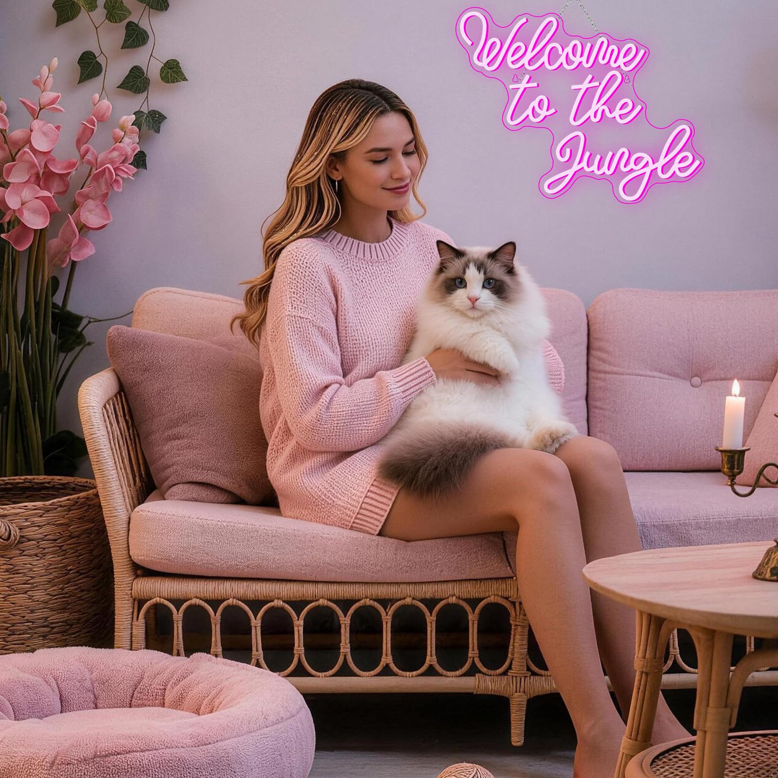 Neonschild mit Aufschrift "Welcome to the Jungle", rosa LED-Wort, Neonlicht-Schilder für Wanddekoration, USB-Buchstabe, leuchtendes Schild für Schlafzimmer, Kinderzimmer, Garten, Zuhause,