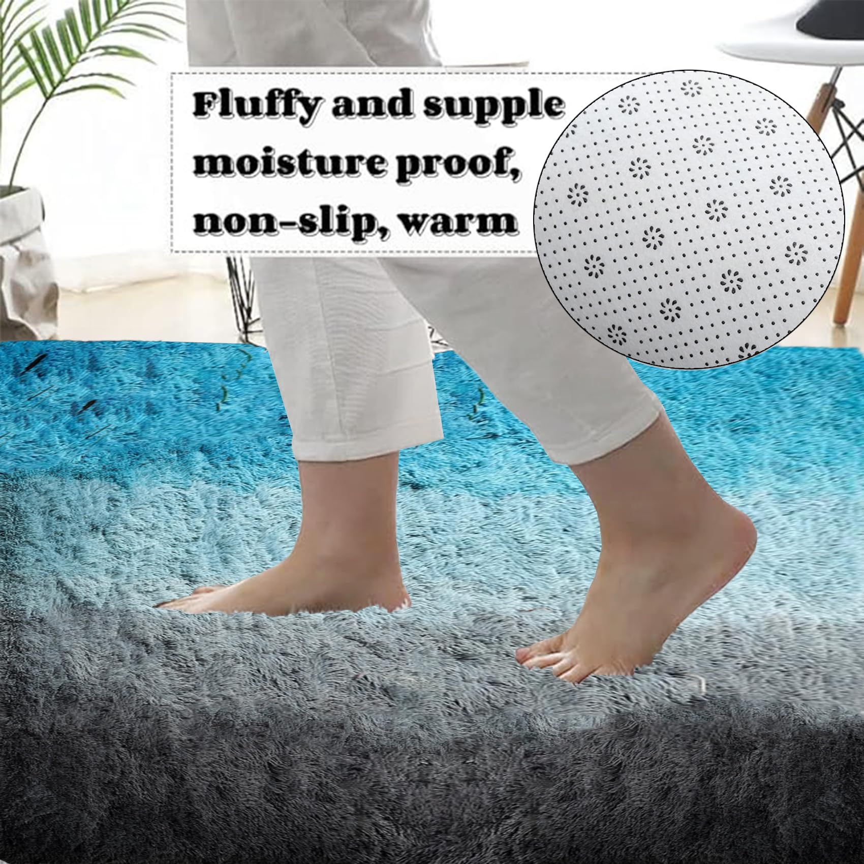 Alfombra Antideslizante 160 x 255 cm, Súper Grueso Lavable a Máquina Duradero, Antimanchas, Resistente a La Humedad, Alfombra para Habitación Infantil, para Dormitorio, Azul