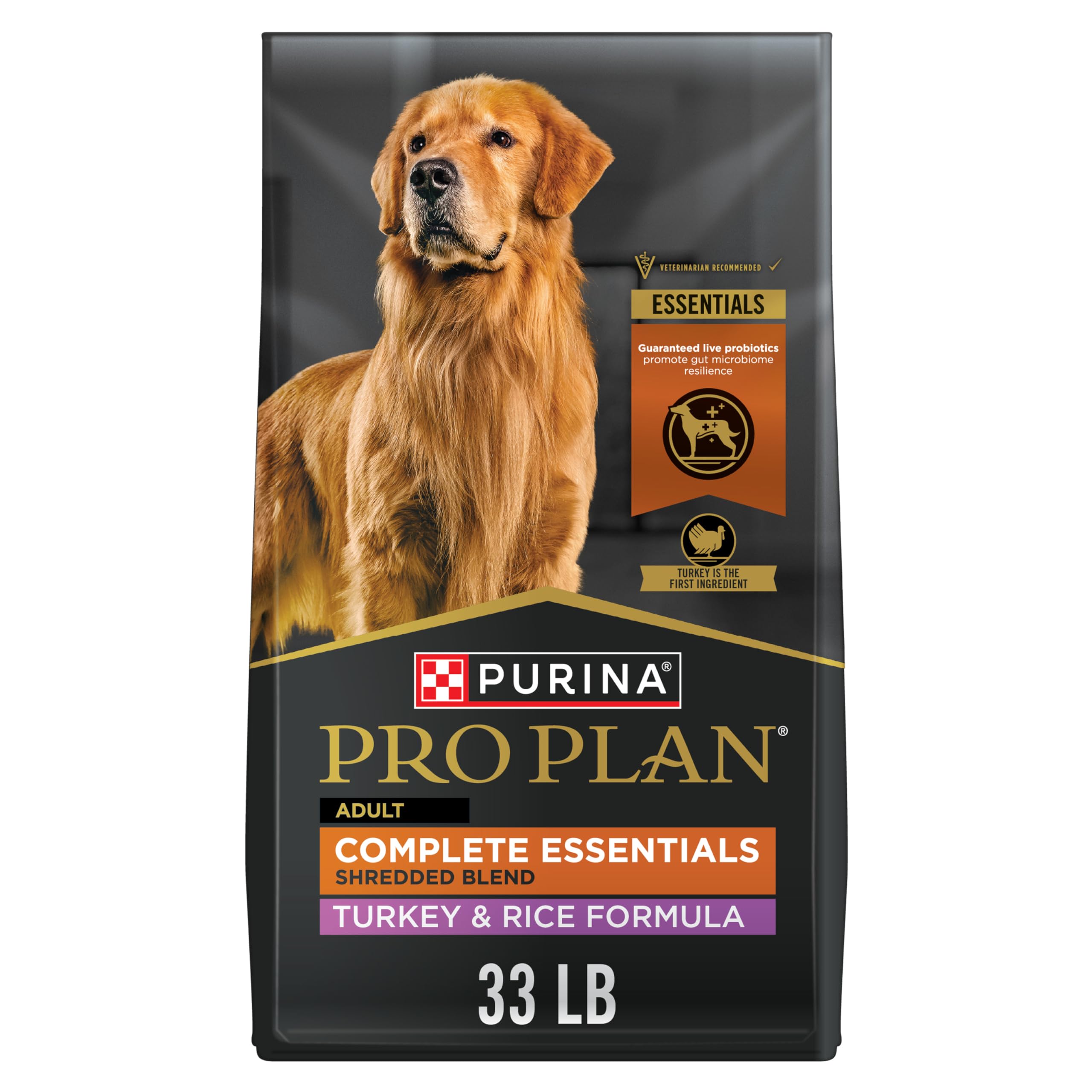 Purina Pro Plan Complete Essentials Shredded Blend Turkey and Rice Dog Food Dry Formula with Probiotics for Dogs - 33 lb. Bag