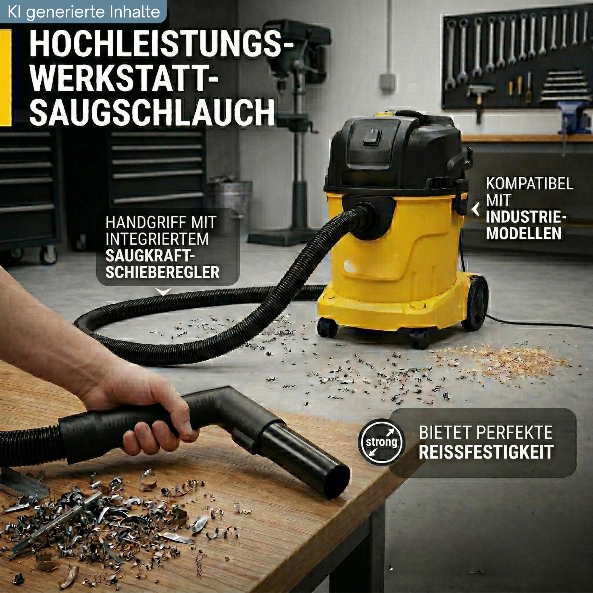 2,5m Staubsaugerschlauch mit 58 mm Anschluss und 35 mm Griff passend für Berner BWDVC 26, BWDVC 28L 58mm