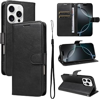 Cover Compatible with Nokia 1 Plus Lanyard Magnetic Clasp Flip Stand PU Leather Card Slot Wallet Phone Case Black