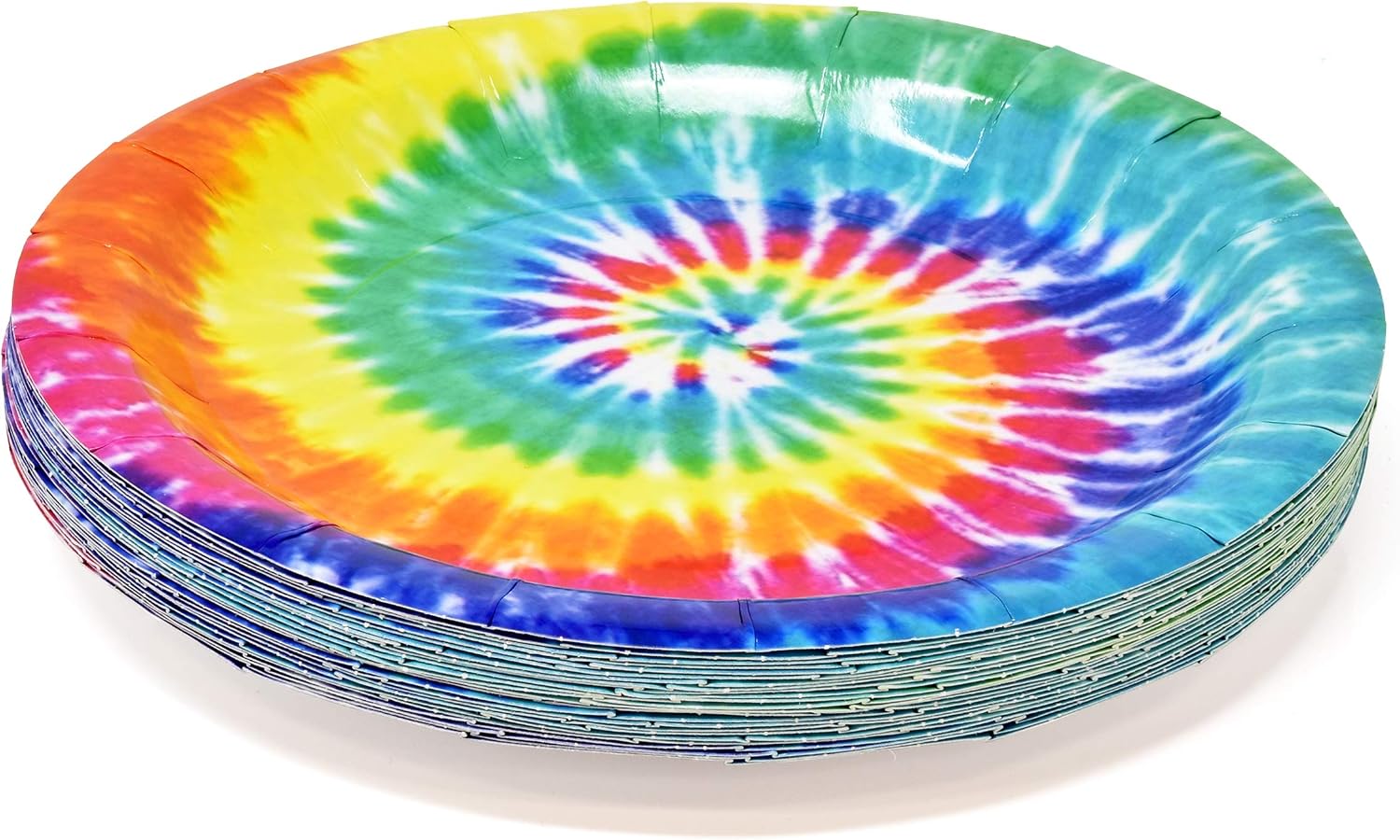 Tie Dye Party Supplies Tableware Set Includes 24 9" Paper Dinner Plates 24 7" Dessert Plate 24 9 Oz Cups 50 Luncheon Napkins for Colorful Bright Rainbow Colored Theme Disposable Birthday Dinnerware
