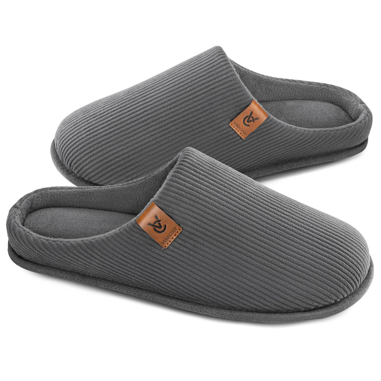 VeraCosy Zapatillas cómodas deslizantes para hombre de pana con espuma viscoelástica zapatos de casa para interiores