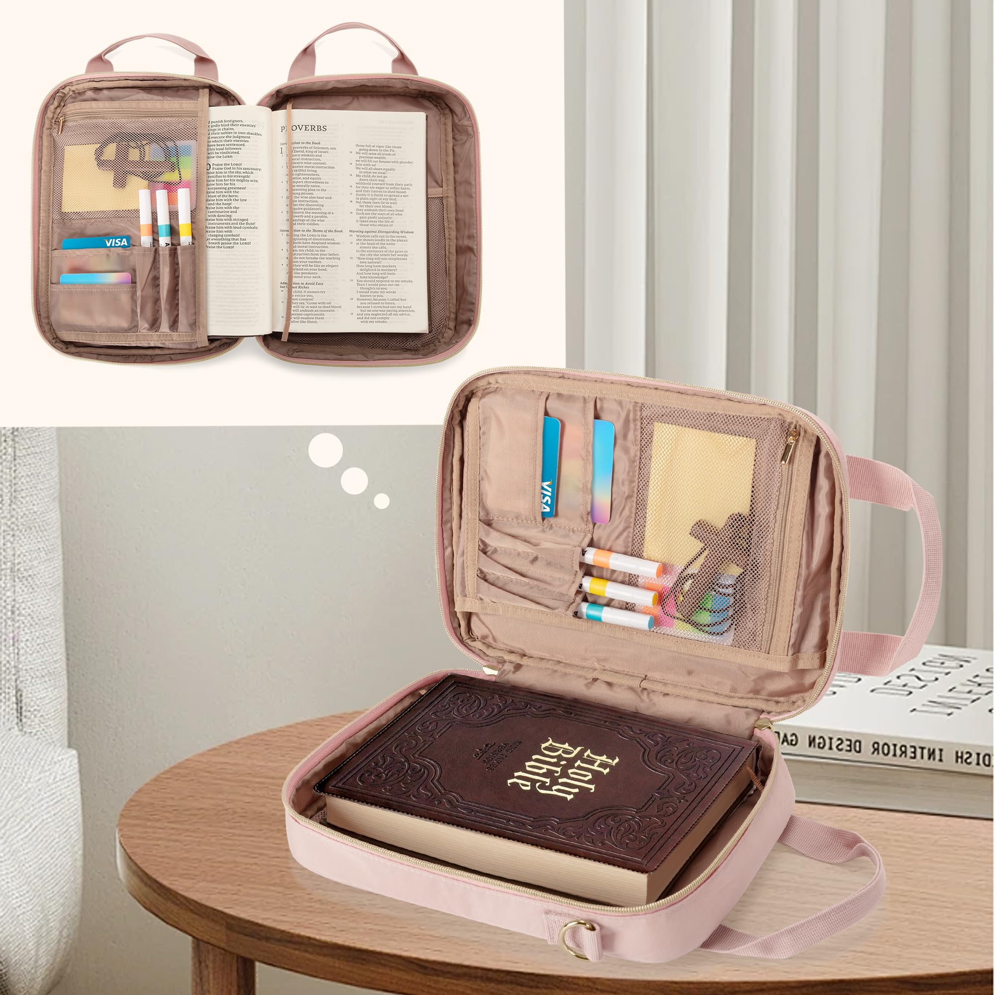 Teamoy Borsa per Bibbia con Tracolla, Custodia per Studio e Chiesa, Protettiva con Manico, Rosa