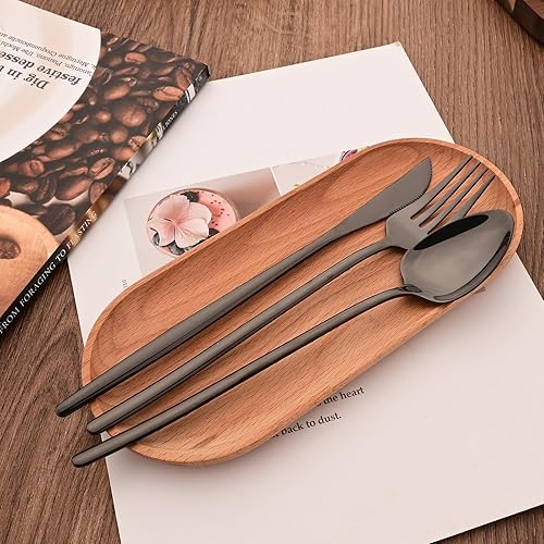 Miniatura 7 de Juego de cubiertos negros brillantes, 40 piezas de cubiertos para 8, juego de cubiertos de acero inoxidable 1810, vajilla pulida con espejo, incluye