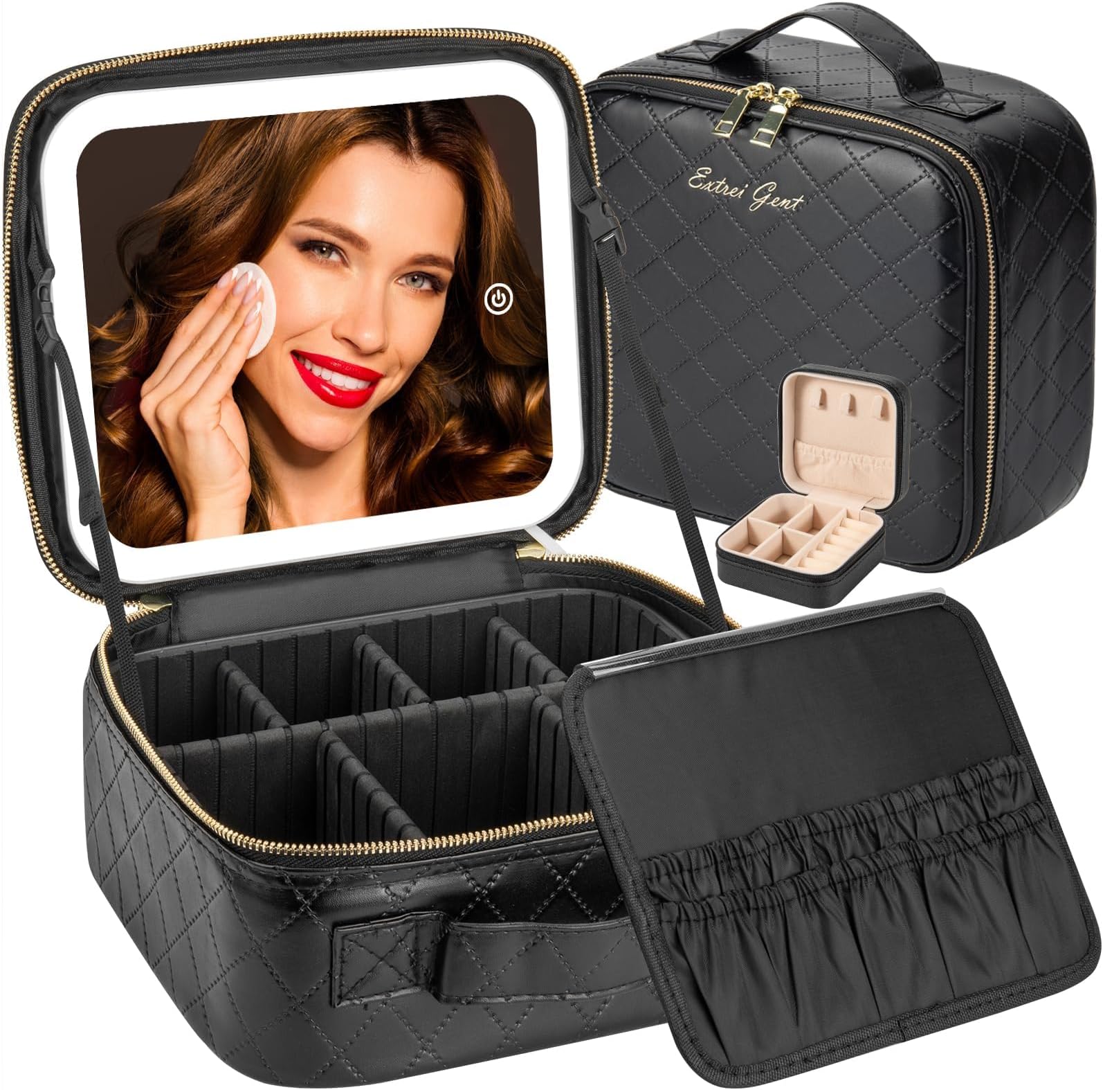 Extrei Gent Makeup Travel Train Case with Mirror LED Light 3 Adjustable Brightness