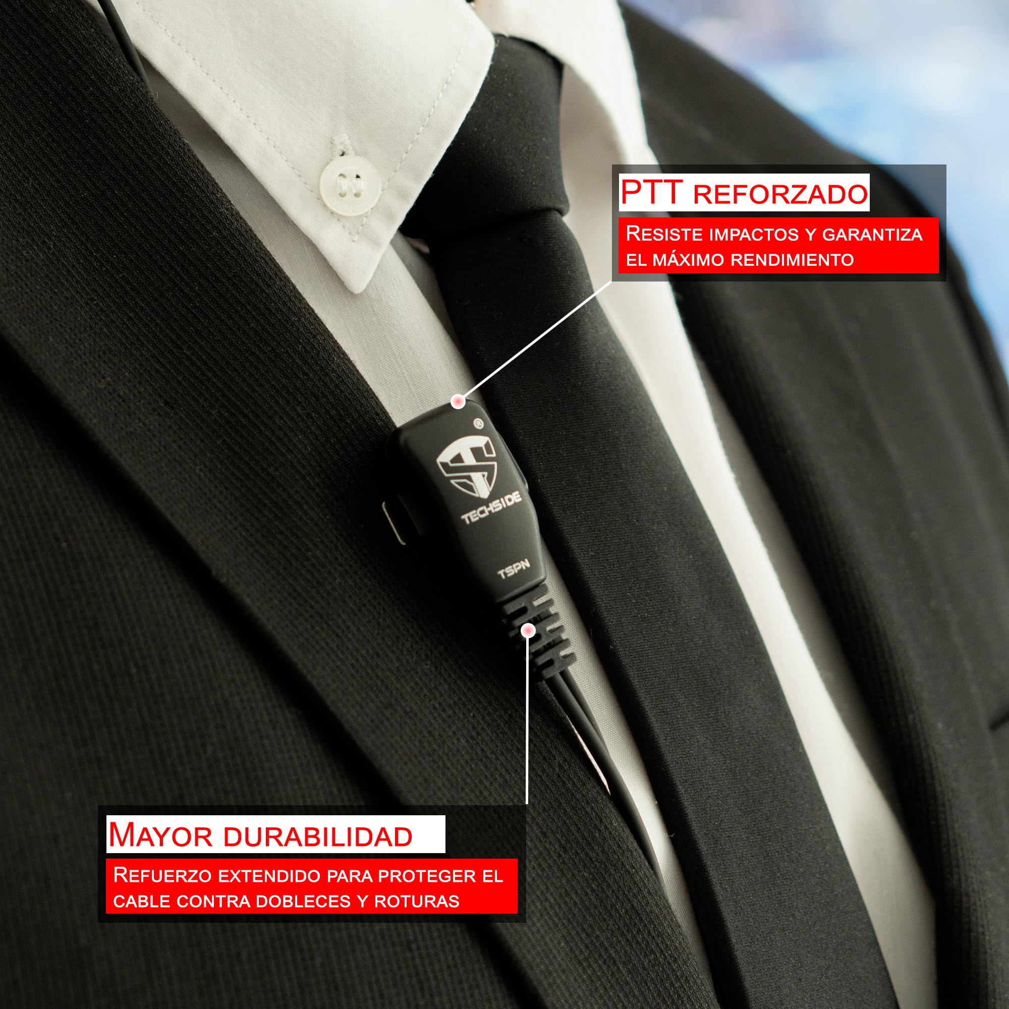 TECHSIDE Micrófono auricular de 2 pines Kenwood cables en espiral | Radio transceptor compatible con TI-F8+ Midland G10 G11V CT890 BaoFeng UV-82 UV5RA Vigilancia seguridad SoftAir 20 unidades