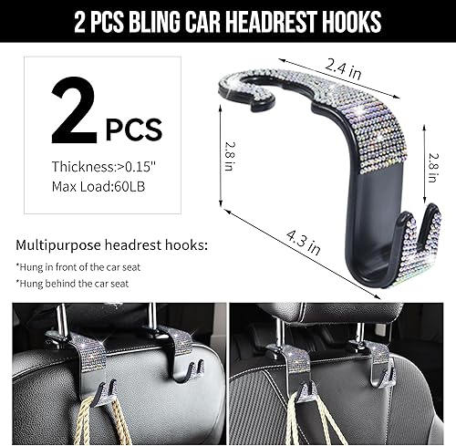 Miniatura 24 de CAR PASS - Juego accesorios de automóvil brillantes para mujer, fundas de asiento de cuero, diamantes imitación de 15 pulgadas, fundas para volante