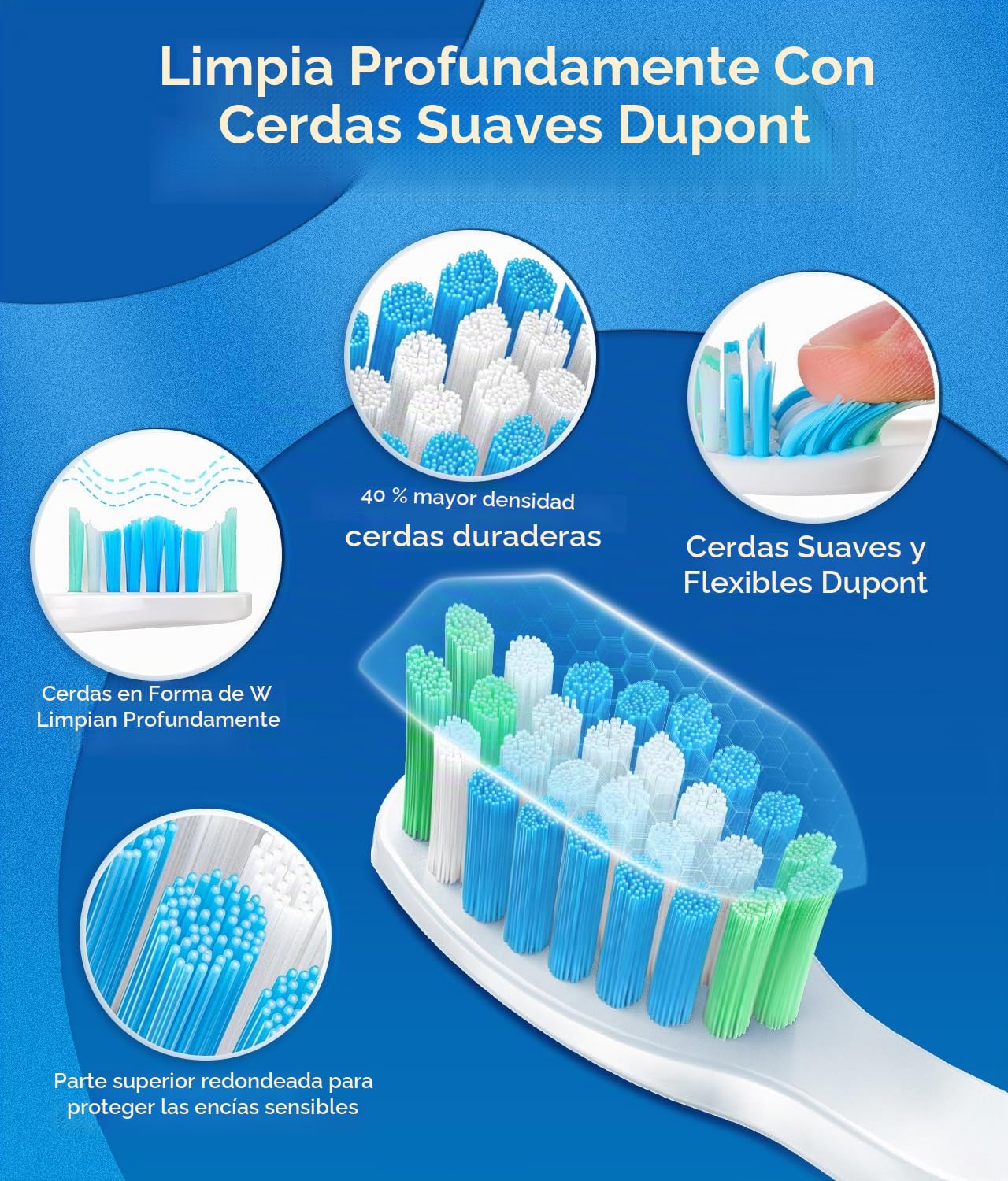 Demita Cepillo de Dientes Eléctrico Sónico, 8 Cabezales 5 Modos | Cepillo sónico con 40000 VPM, 5 modos, carga rápida 4h, 30 días autonomía, IPX7, cepillado profundo y blanqueador