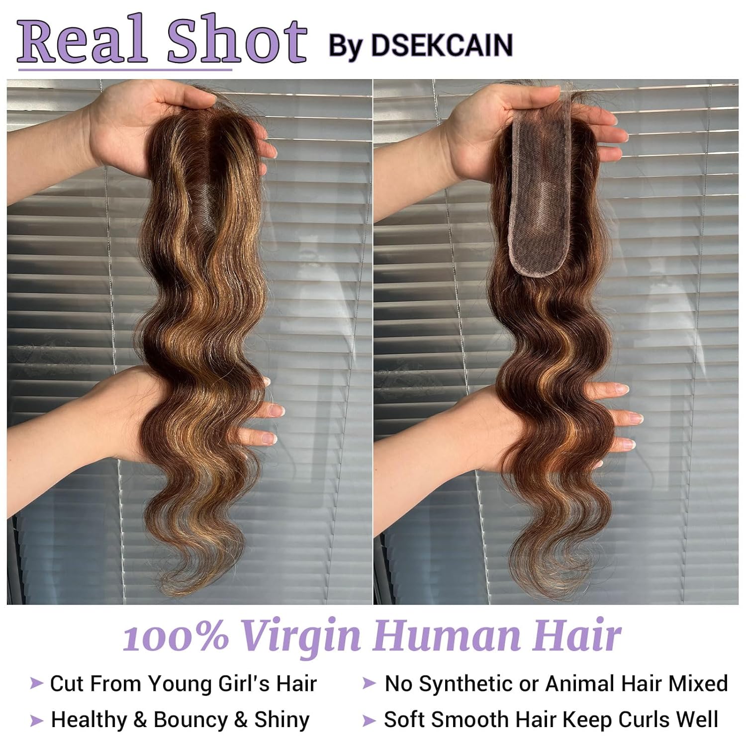 P427# Highlight Honey Blonde 2x6 Body Wave Lace Closure 100% Real Human Hair 12 Inch Transparent hd 2x6 Lace Closure