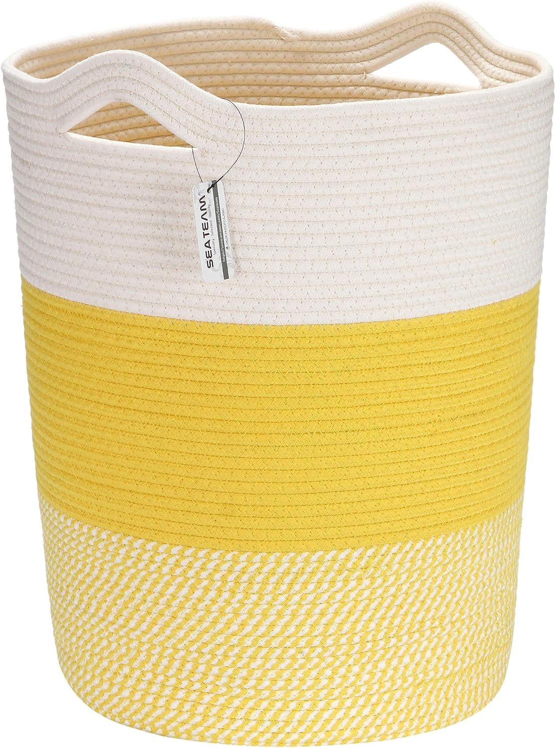 Sea Team Large Woven Cotton Rope Laundry Basket with Handles, 20 x 14 in
