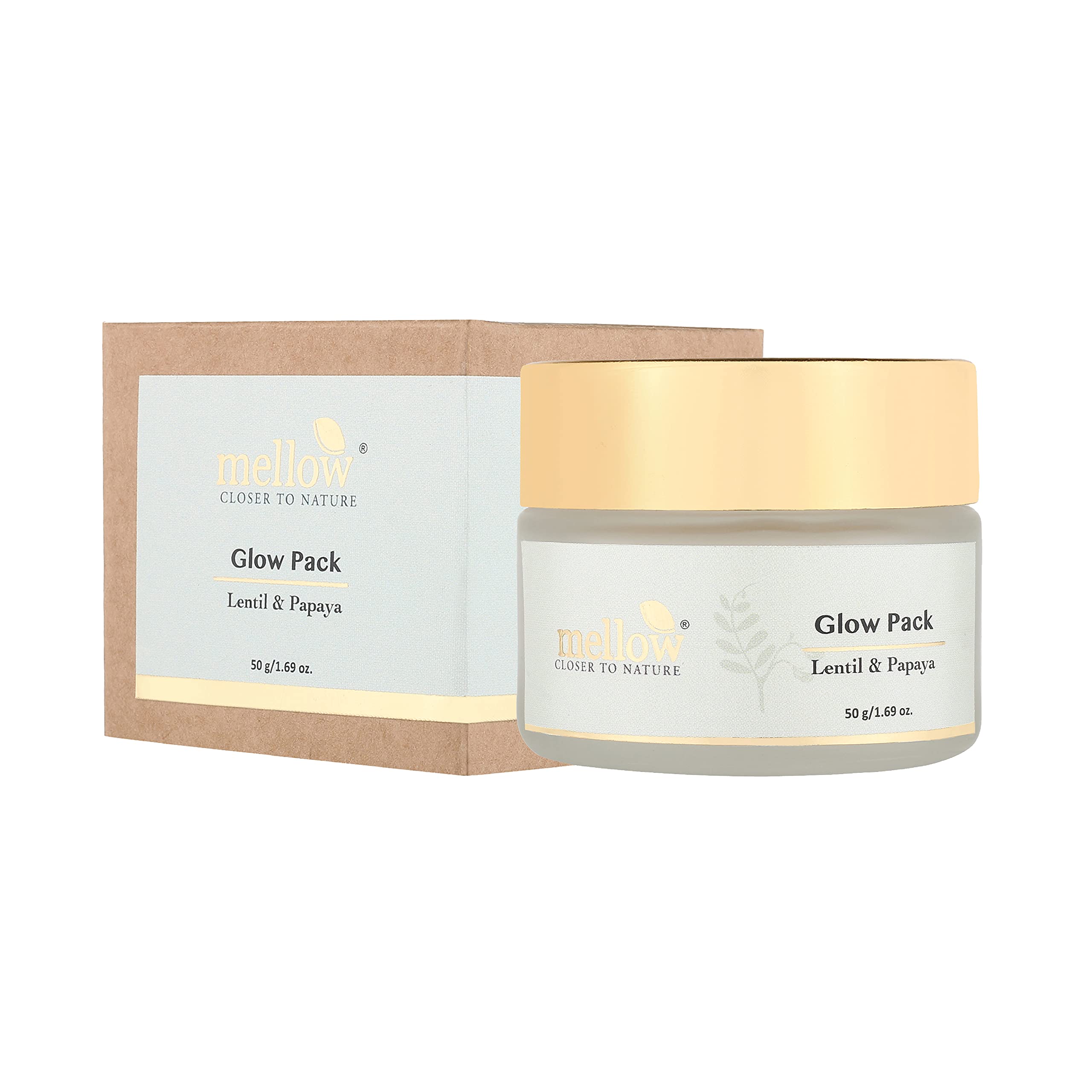 Mellow Herbals Ayurvedic Glow Pack, 1.76 oz (50gm) for Radiant Glow & Even Skin Tone | Papaya, Oat Grain Wheat Germ & Almond Oil | Tan Removal | Ayush Certified | GMO, Paraben and Silicone Free