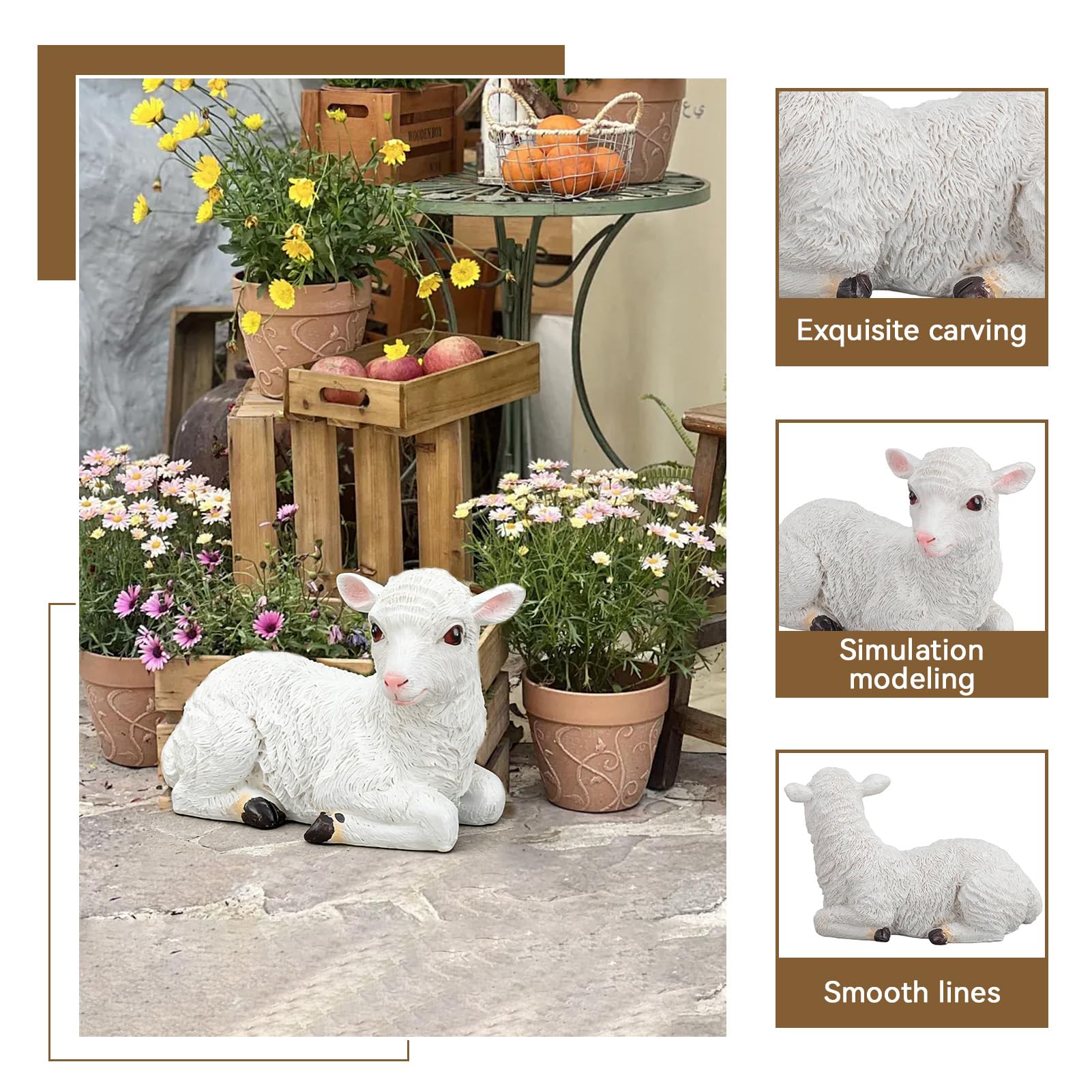 Cyrank Statue De Mouton De Jardin, Ornements De Jardin, Figurine De Jardin d'agneau, Sculpture Extérieure, Décoration De Jardin De Mouton Mignon pour Extérieur Et Intérieur(Mouton couché)