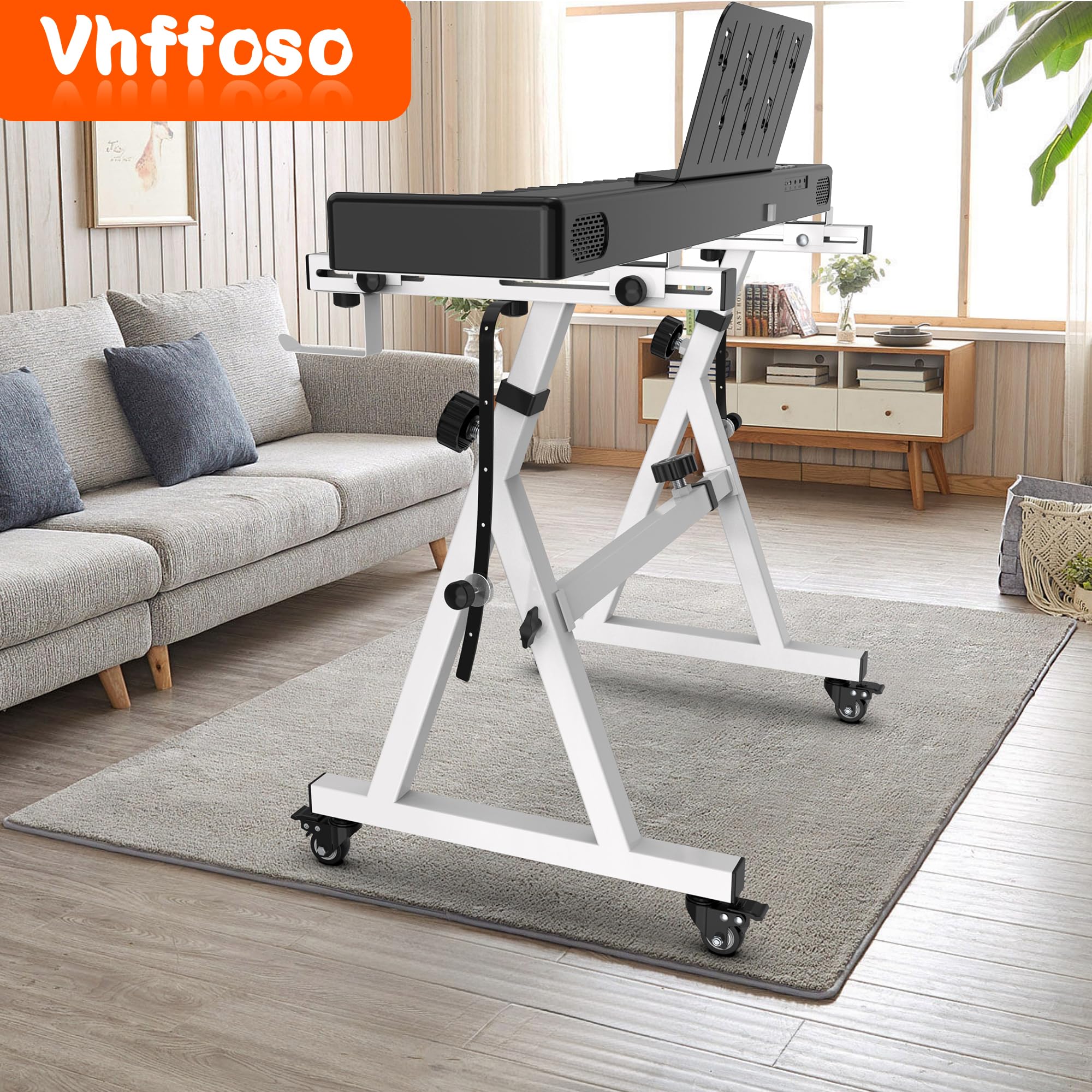 Support de clavier Vhffoso, universel, réglable en hauteur et largeur, pour claviers de 54 à 88 touches, avec support de piano en Z, charge maximale de 100 kg, blanc, en plastique