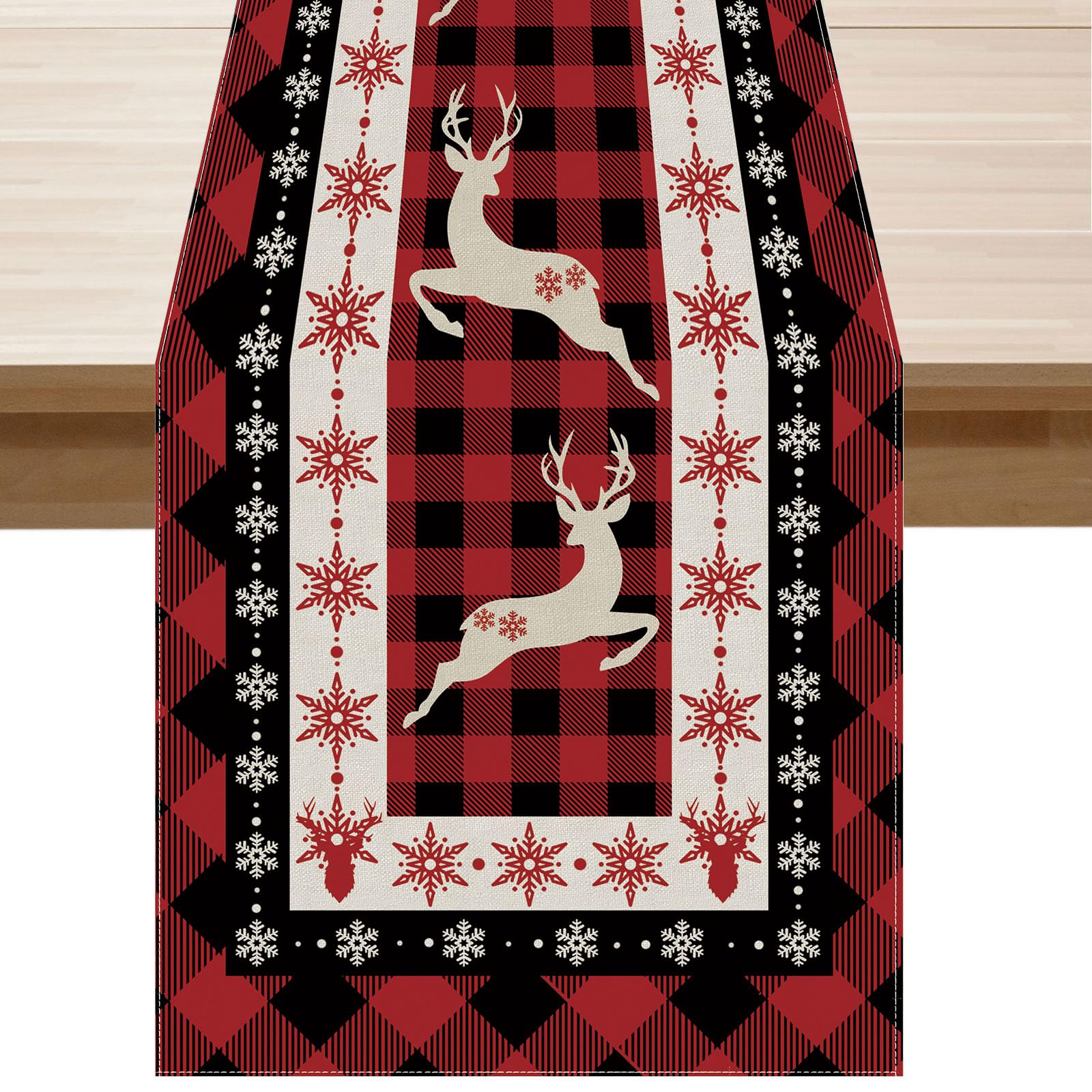 PartyBuzz Red Buffalo Plaid Merry Christmas Table Runner 48 inch Long inch Christmas Holiday Home Kitchen Dining Table Runner Decoration