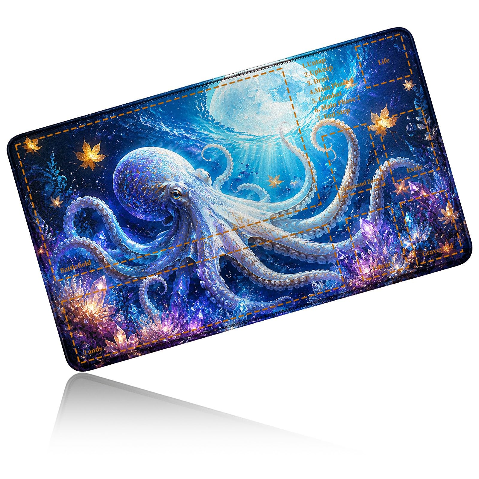 Dikoer for MTG/TCG Playmat w/Zones Commander Deck Mat, Deep Sea Octopus