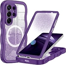 Hekodonk for Galaxy S26 Ultra Case Magnetic,[Cute Wave][Compatible with Magsafe][Built-in Tempered Glass Screen Protector] [Glitter Card] Full Body Bling Case for Samsung Galaxy S26 Ultra,All Purple