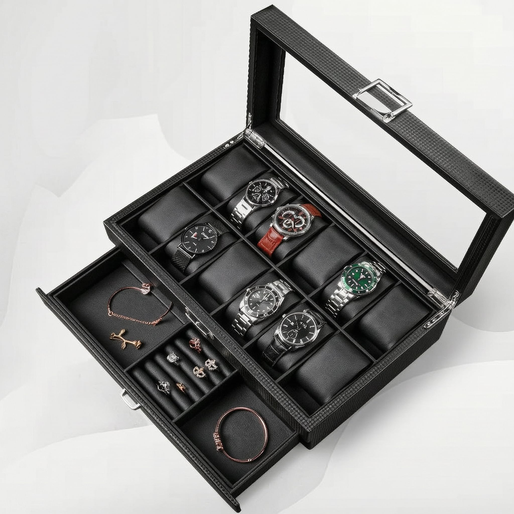 Estuche para reloj de joyería de fibra de,34 * 12 * 13 cm