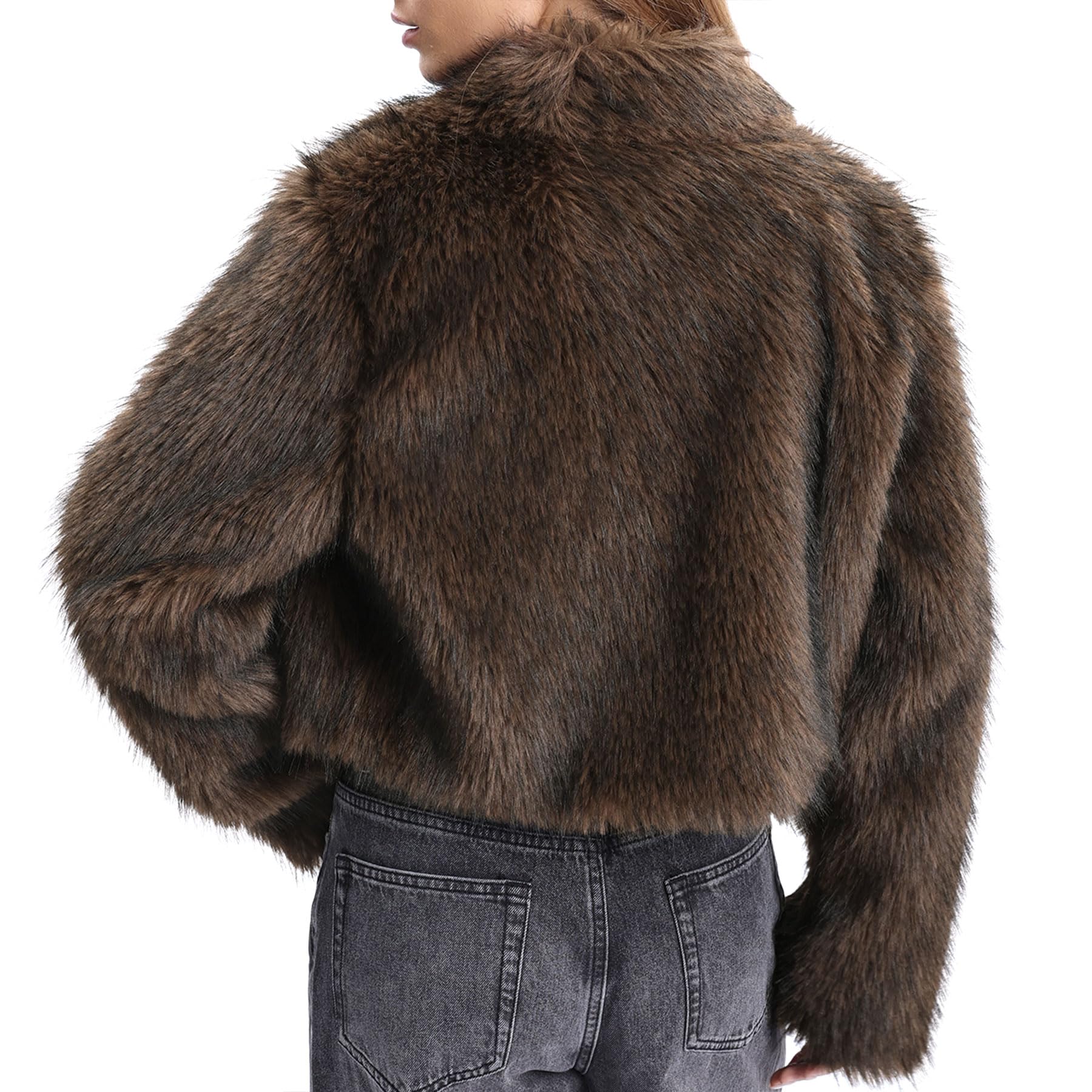 Amazhiyu Cappotto di pelliccia da donna in pelliccia sintetica, cappotto in pelliccia sintetica, giacca in pelliccia, giacca corta, giacca invernale, cappotto, colletto aperto con tasche