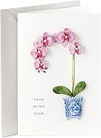 Hallmark Signature Orchid Birthday Card for Her - Elegant Dimensional Pink Flower with Foil, Pearls & Heartfelt Message