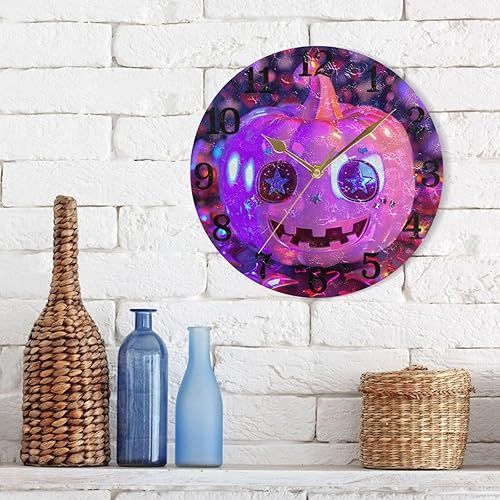 Miniatura 7 de KLL Neon Pink Pumpkin 90s Y2k Aesthetic 10 Inch Round Wall Clock Retro Non Ticking Indoor for Office Farmhouse Office relojes de pared para cocina
