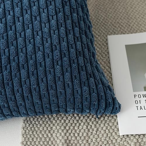 Miniatura 3 de Kevin Textile - Juego de 2 fundas decorativas cuadradas para cojines, de pana suave y con moderno estilo campestre bohemio a rayas para decorar