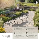 tectake® Bistro Set with 1 Garden Table & 2 Chairs, Foldable Design with Stylish Slats, Steel Frame, Floor-Protective & Non-Slip Feet, No Assembly - Garden Furniture for Patio & Balcony - Black - 2